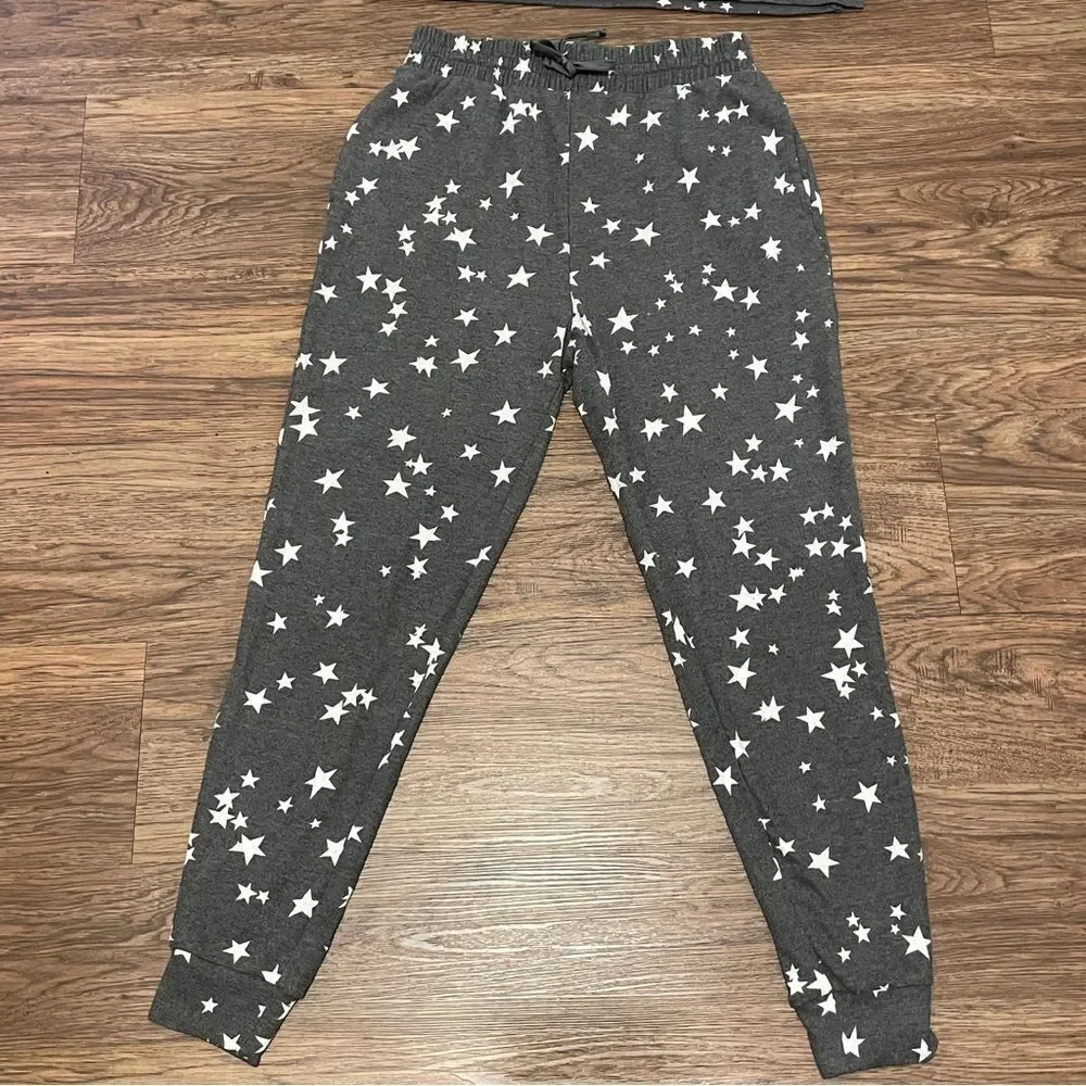 Victoria’s Secret Jogger Pajama Set Stars Gray and White Size Small